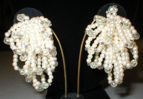 Faux Pearl & Crystal Cluster Loop Clip-on Earrings