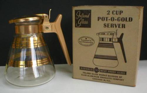 Vintage 1950's 2 Cup Pot-O-Gold Server - Inland Glass