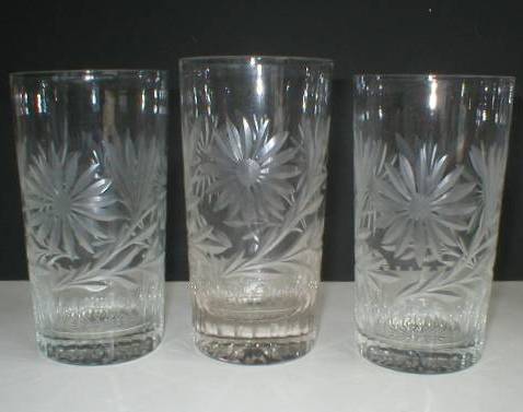 Stunning Set of Three Daisy Cut Tumblers + Three Free