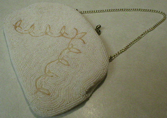 Vintage Ivory Glass Seed Beads Evening Purse