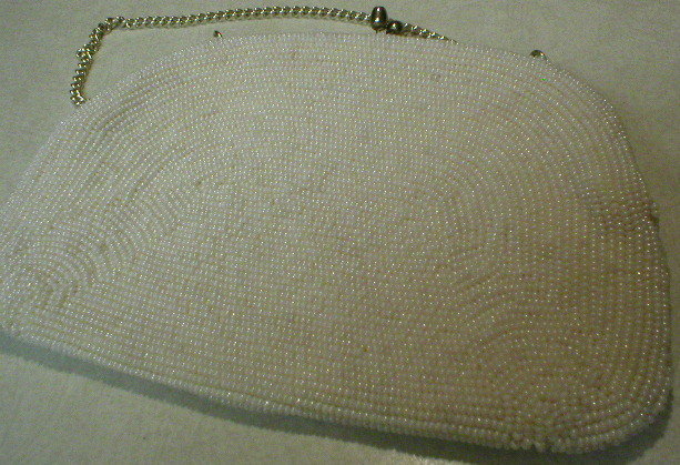 Vintage Ivory Glass Seed Beads Evening Purse