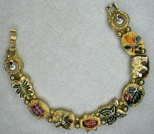 Pretty Enamel & Rhinestone Bugs Slide Charm Bracelet