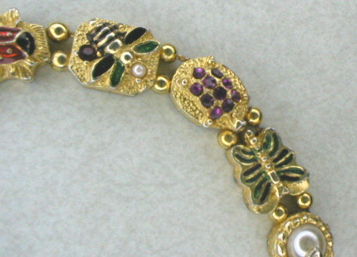 Pretty Enamel & Rhinestone Bugs Slide Charm Bracelet
