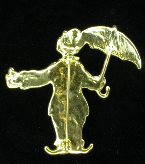 Adorable Enamel on Gold Vermeil Clown & Umbrella Brooch