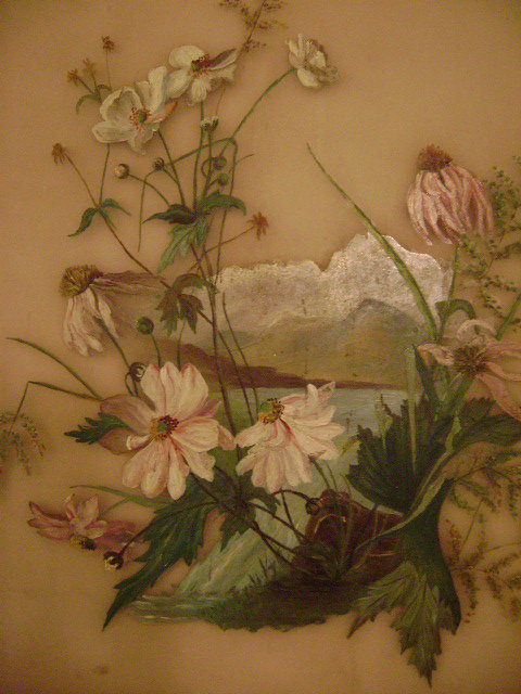 1800s Glass Oil Painting * Wild Flowers *