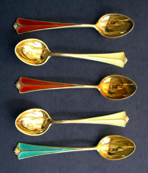 Set of 5 enamel demitasse spoons