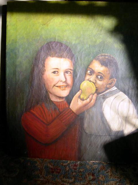 O/C Two Children Folk Art