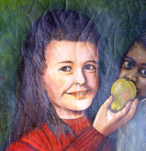 O/C Two Children Folk Art
