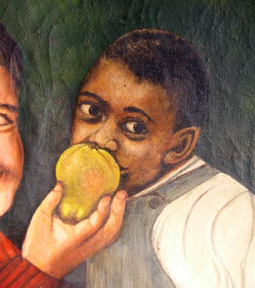 O/C Two Children Folk Art