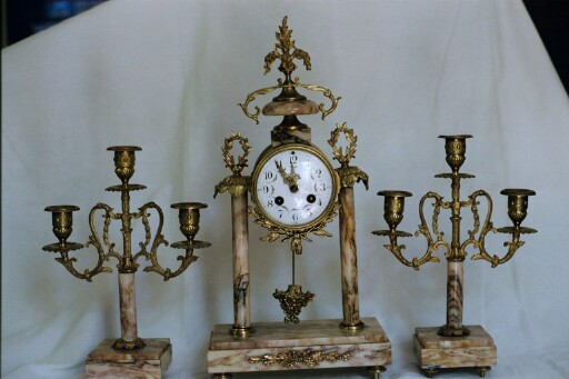 French 3 pc Clock & Candelabra Set