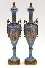 Pair of French ormolu mounted porcelain