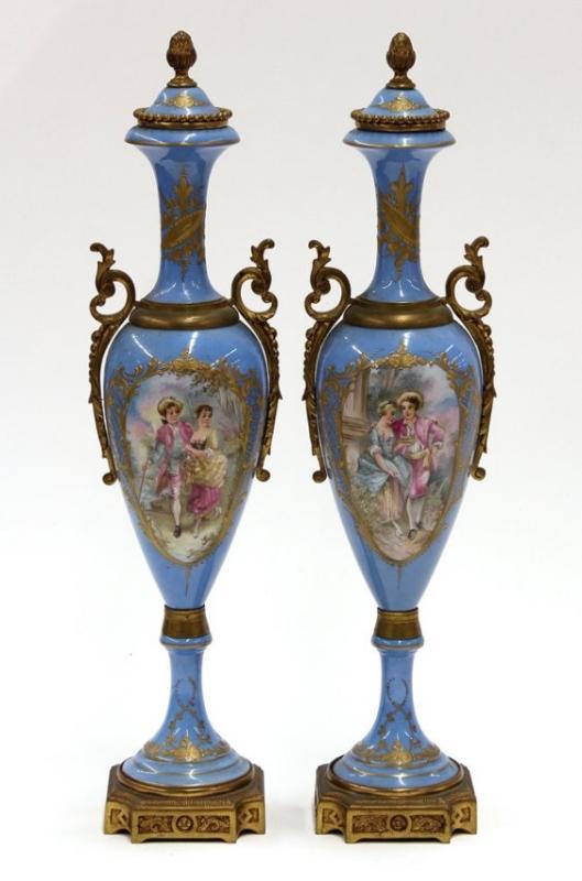 Pair of French ormolu mounted porcelain