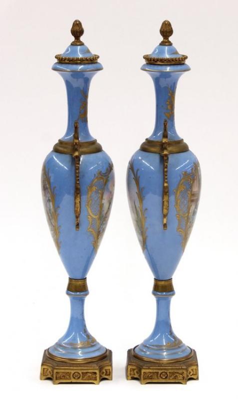 Pair of French ormolu mounted porcelain
