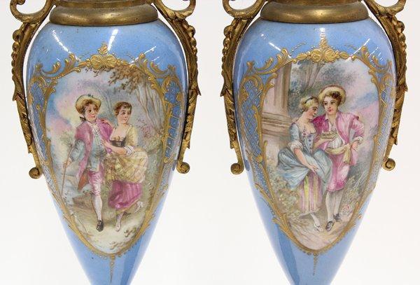 Pair of French ormolu mounted porcelain