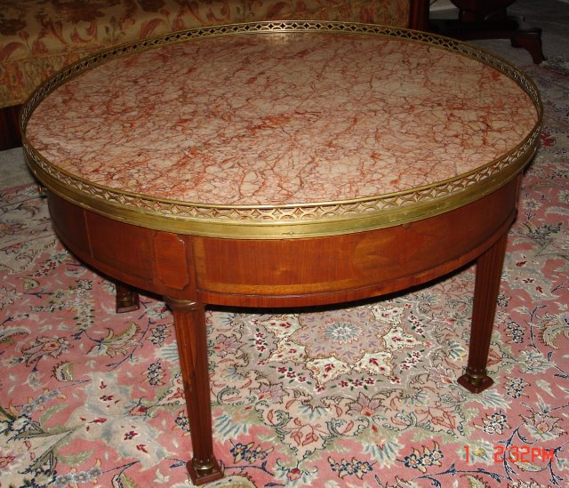 Louis XVI Style Round Marble Top Mahogany