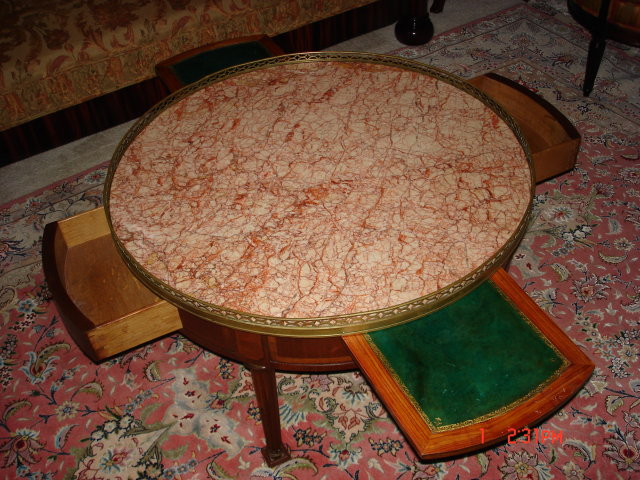 Louis XVI Style Round Marble Top Mahogany