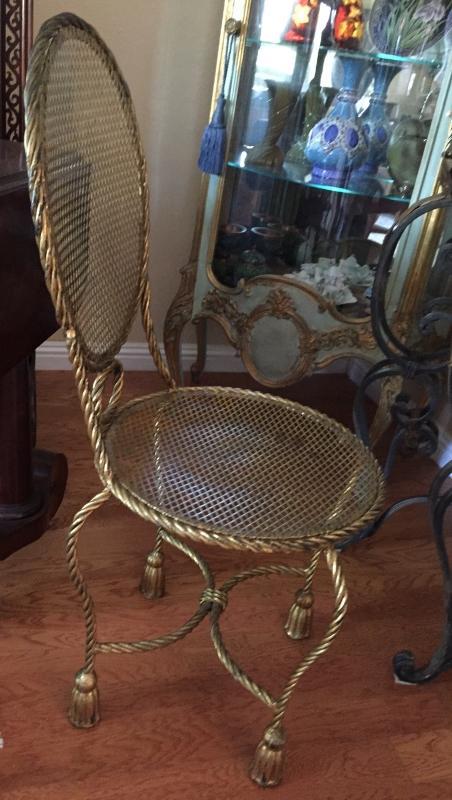 Hollywood Regency style gilt metal rope & tassel Estagere