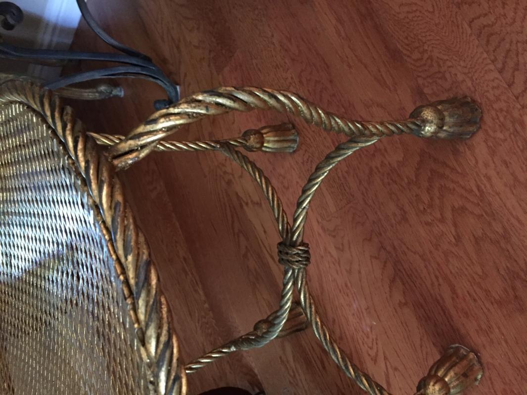 Hollywood Regency style gilt metal rope & tassel Estagere