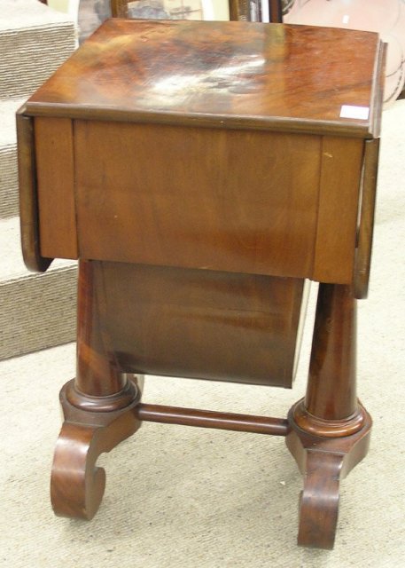 American Empire drop-leaf flame mahogany sewing table