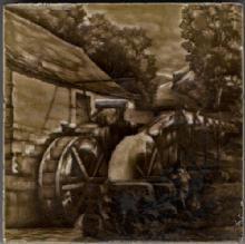 American Encaustic Tile Majolica Glazed Scene
