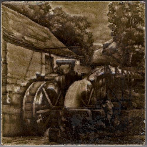 American Encaustic Tile Majolica Glazed Scene