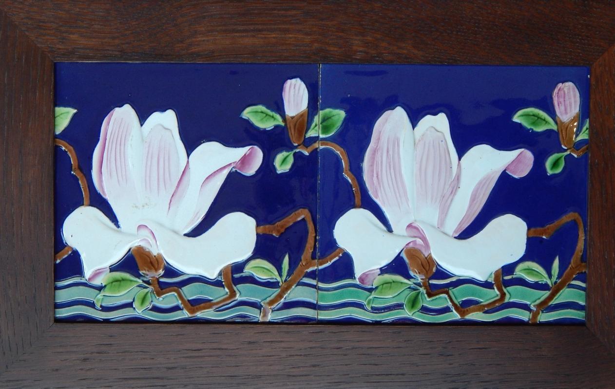 Minton Majolica Tiles in Arts and Crafts Frame