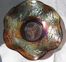DUGAN Holly & Berry Oxblood Ruffled Bowl Carnival Glass