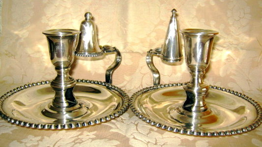 Sheffield Silver Chamber Candlesticks -PAIR- Antique