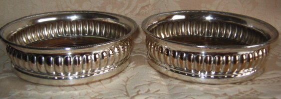 SHEFFIELD Silver WINE Coasters - Pair - ANTIQUE