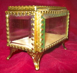 JEWELRY Cask BEVELED Glass Brass Frame