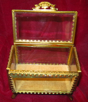 JEWELRY Cask BEVELED Glass Brass Frame