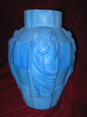 - CZECH Art Glass - SCHLEVOGT Ingrid DECO Vase LAPIS Marble Glass CZECH