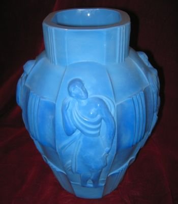 - CZECH Art Glass - SCHLEVOGT Ingrid DECO Vase LAPIS Marble Glass CZECH