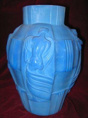 - CZECH Art Glass - SCHLEVOGT Ingrid DECO Vase LAPIS Marble Glass CZECH