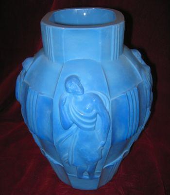 - CZECH Art Glass - SCHLEVOGT Ingrid DECO Vase LAPIS Marble Glass CZECH