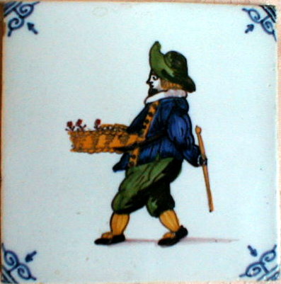 DUTCH Faience TILE Flower VENDOR - ANTIQUE