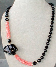 ONYX Elephant Coral NECKLACE - 30 Inch LONG