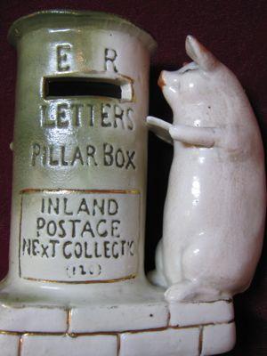 GERMAN Pink PIG - Mailing a Letter - SPILL Vase FAIRING Whimsy
