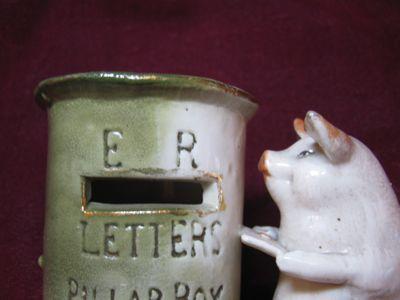 GERMAN Pink PIG - Mailing a Letter - SPILL Vase FAIRING Whimsy