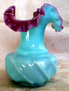 FENTON Cased GLASS Vase LILAC 6.5 inches TALL