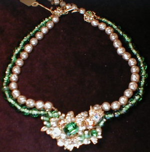 Miriam Haskell Style Necklace Green Bead