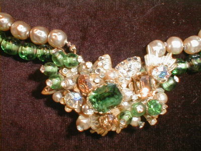 Miriam Haskell Style Necklace Green Bead