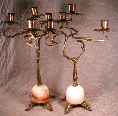 CANDELABRAS Pair ANTIQUE Alabaster BASE Unique-