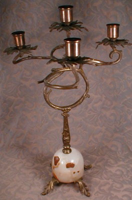 CANDELABRAS Pair ANTIQUE Alabaster BASE Unique-