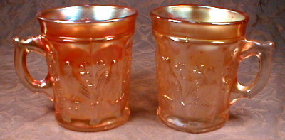 NORTHWOOD Singing BIRD Mugs CARNIVAL Glass PAIR