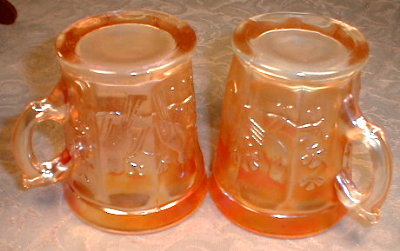 NORTHWOOD Singing BIRD Mugs CARNIVAL Glass PAIR