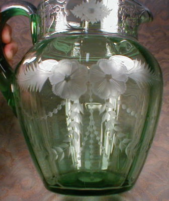 SILVER Overlay PITCHER Etched Glass -ANTIQUE-