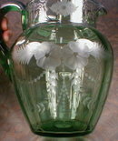 SILVER Overlay PITCHER Etched Glass -ANTIQUE-