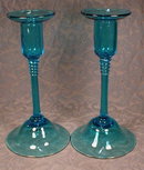 STEUBEN Glass CANDLEsticks Blue PAIR - Large -