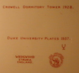 DUKE University WEDGWOOD Plate CROWELL - 1937